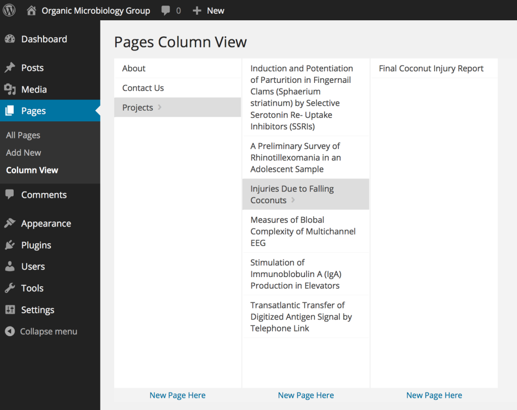 Fig 2-3. Admin Column View makes it a little easier to navigate deep hierarchies of child pages.