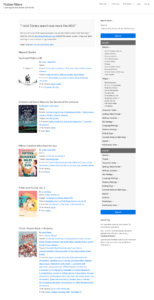 Full page screenshot of the fictionfilters.org home page showing several recent books with genre and trope tags as well as the dual include/exclude search interface 